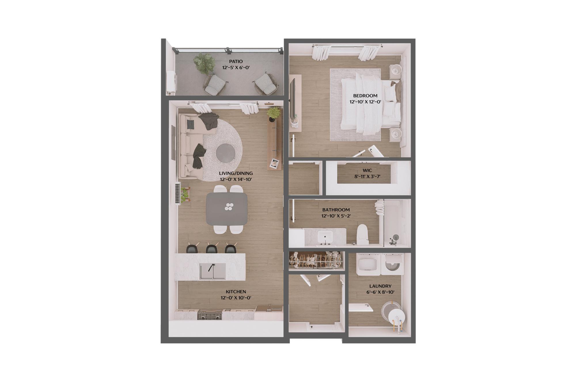Type D - 1br/1bth