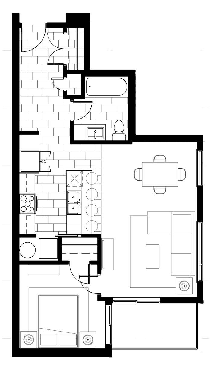 Type B Corner - 1 br / 1 bthr
