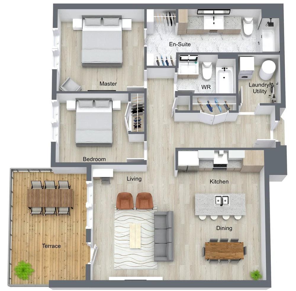 Type K - 2 br / 2 bthr + Terrace