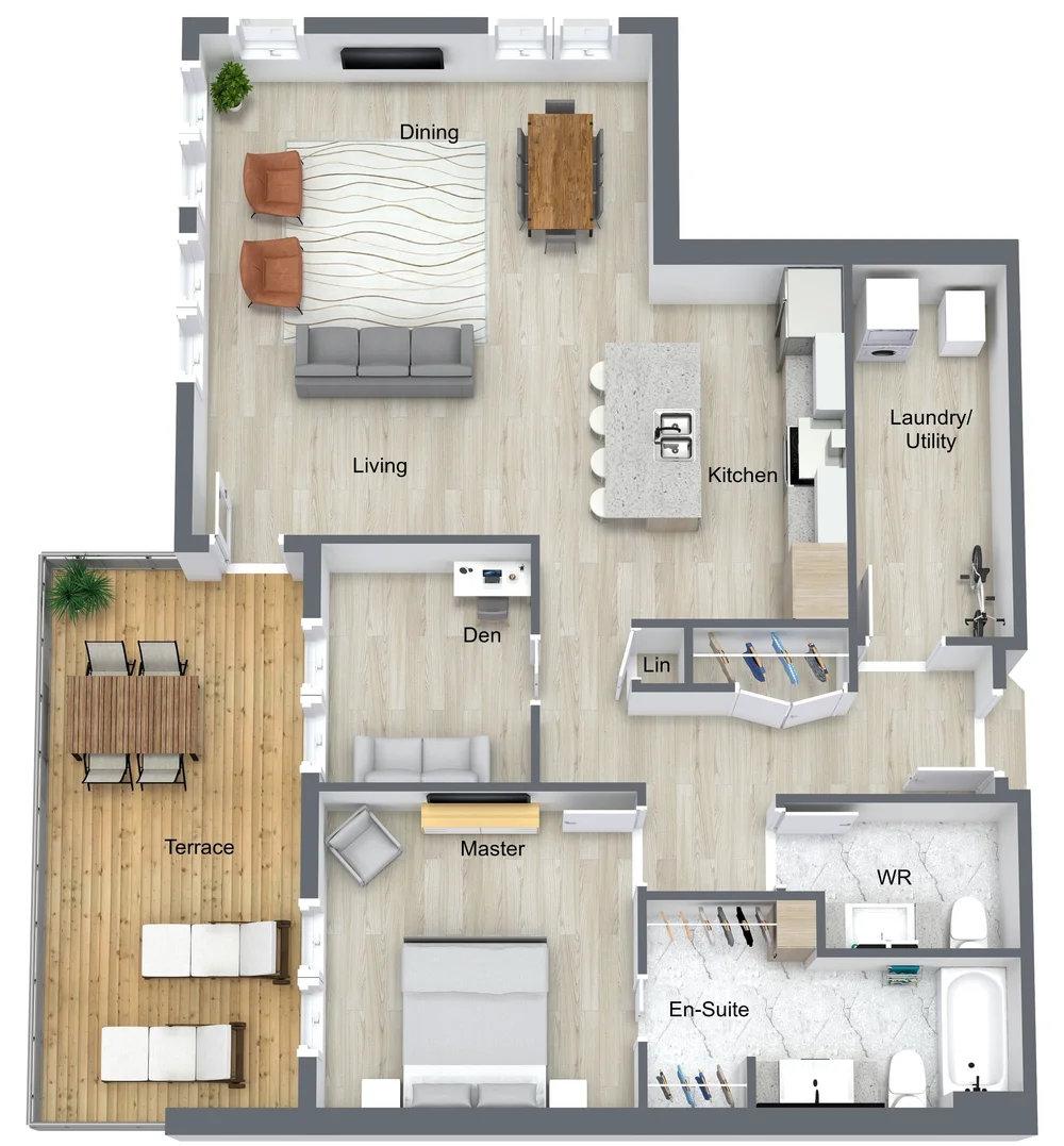 Type L - 1 br / 1 bthr + Office/Den + Terrace