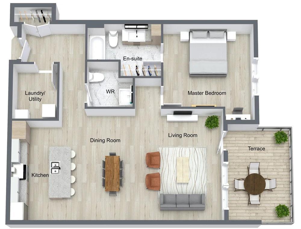 Type N - 1 br / 1 bthr + Terrace