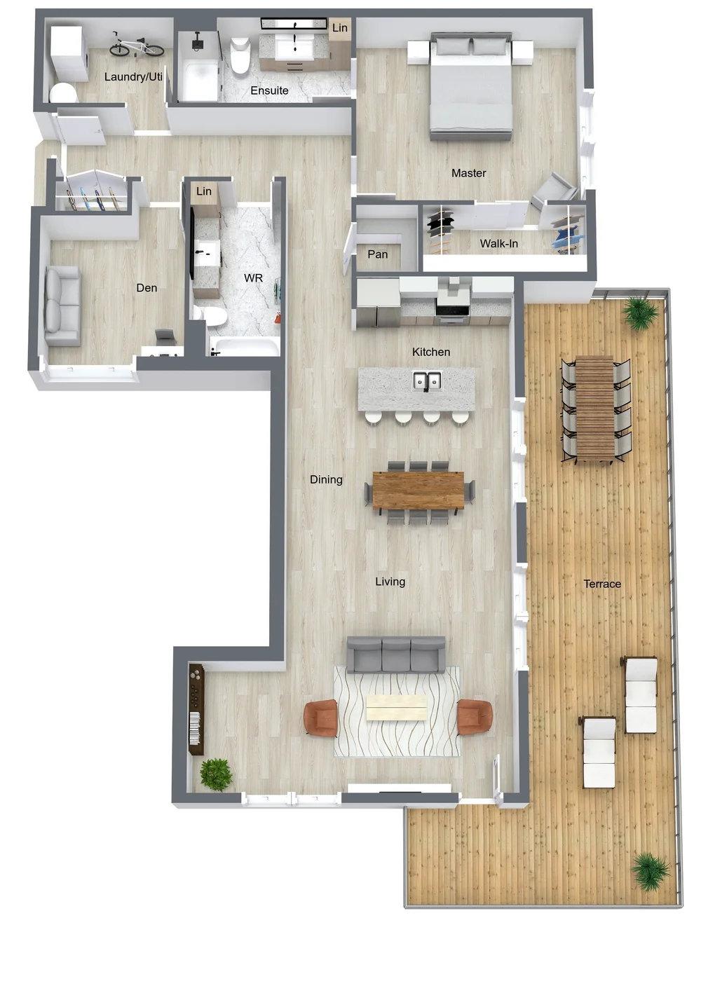 Type P - 1 br / 2 bthr + Office/Den + Terrace