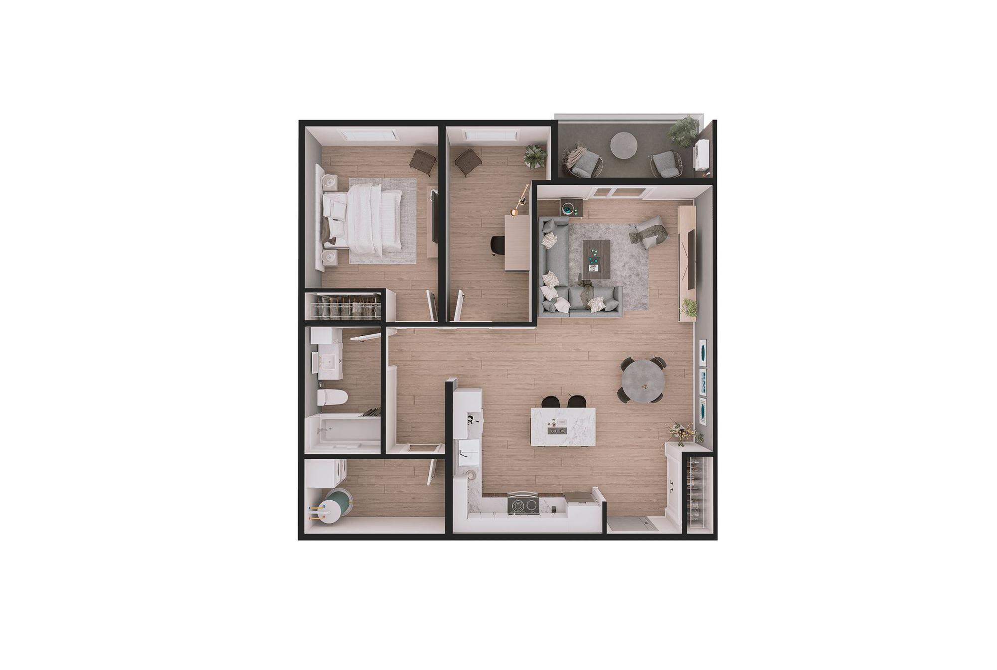 Type D - 1 br / 1 bthr + Office/Den schema