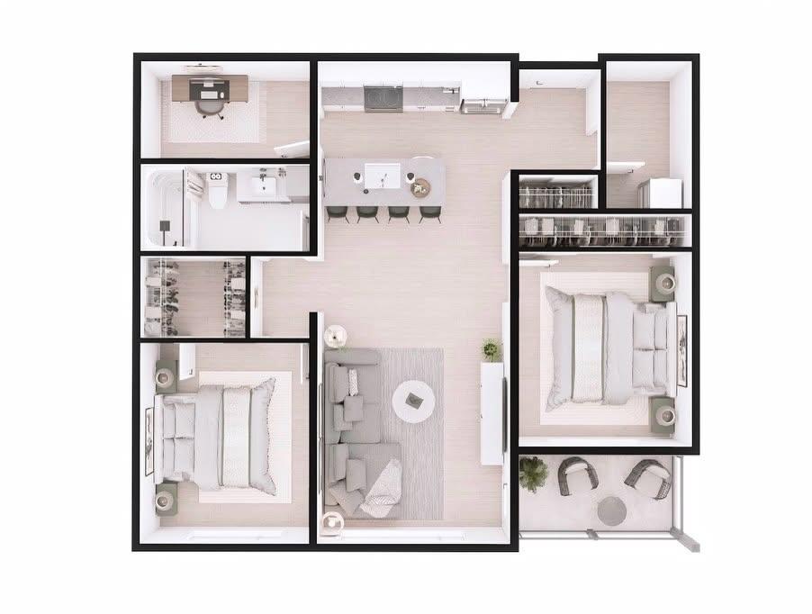 Type D - 2 br / 1 bth + Den
